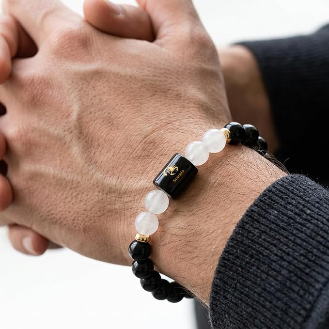 Scorpio (वृश्चिक राशि) Zodiac Black Obsidian & Milky Quartz Bracelet
