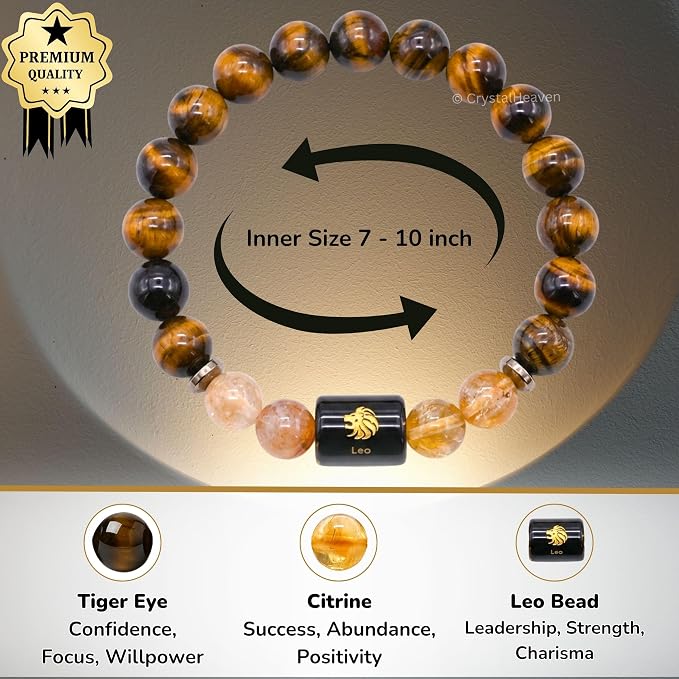 Leo (सिंह राशि) Zodiac Tiger Eye & Citrine Bracelet
