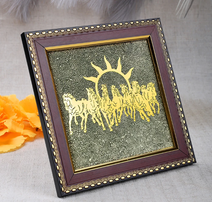 7 Horses Pyrite Frame for Vaastu