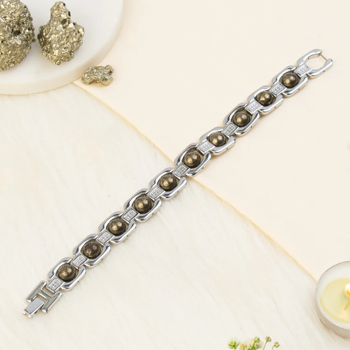 Silver Plated Pyrite Bracelet