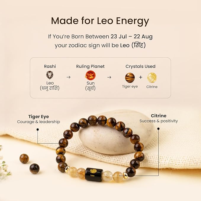 Leo (सिंह राशि) Zodiac Tiger Eye & Citrine Bracelet