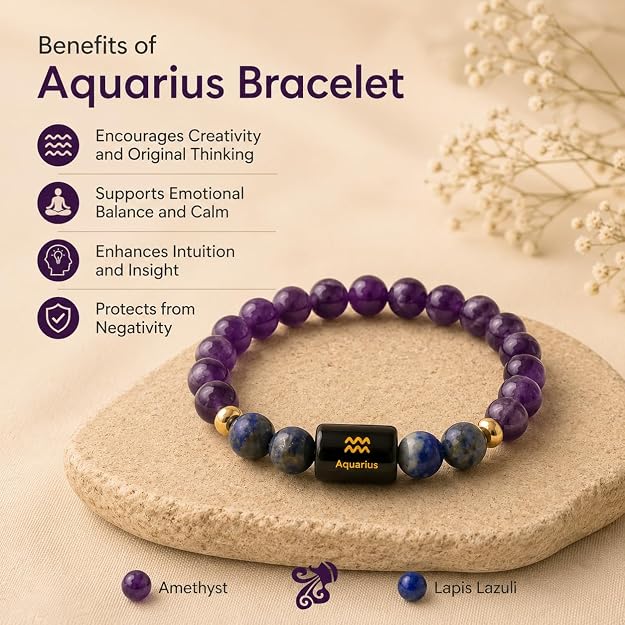 Aquarius (कुंभ राशि) Zodiac Amethyst & Lapis Lazuli Bracelet