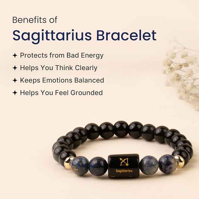 Sagittarius (धनु राशि) Zodiac Black Obsidian & Lapis Lazuli Bracelet