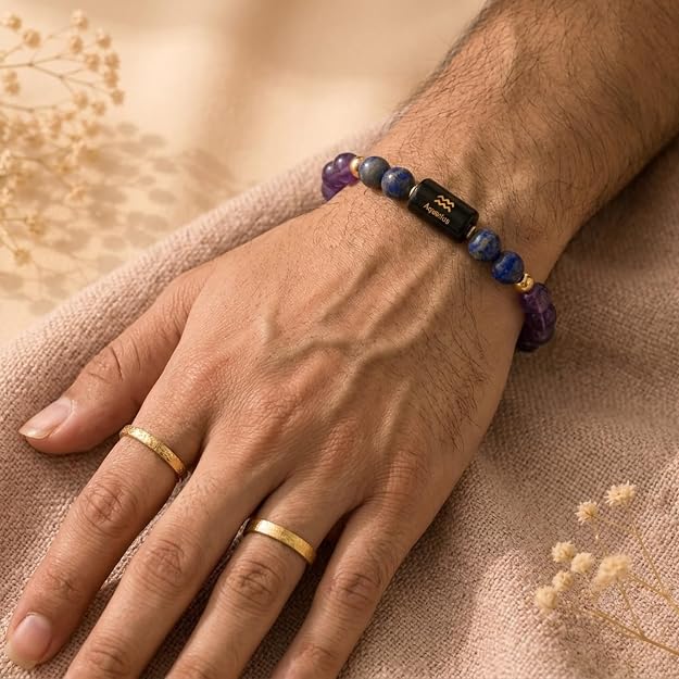 Aquarius (कुंभ राशि) Zodiac Amethyst & Lapis Lazuli Bracelet