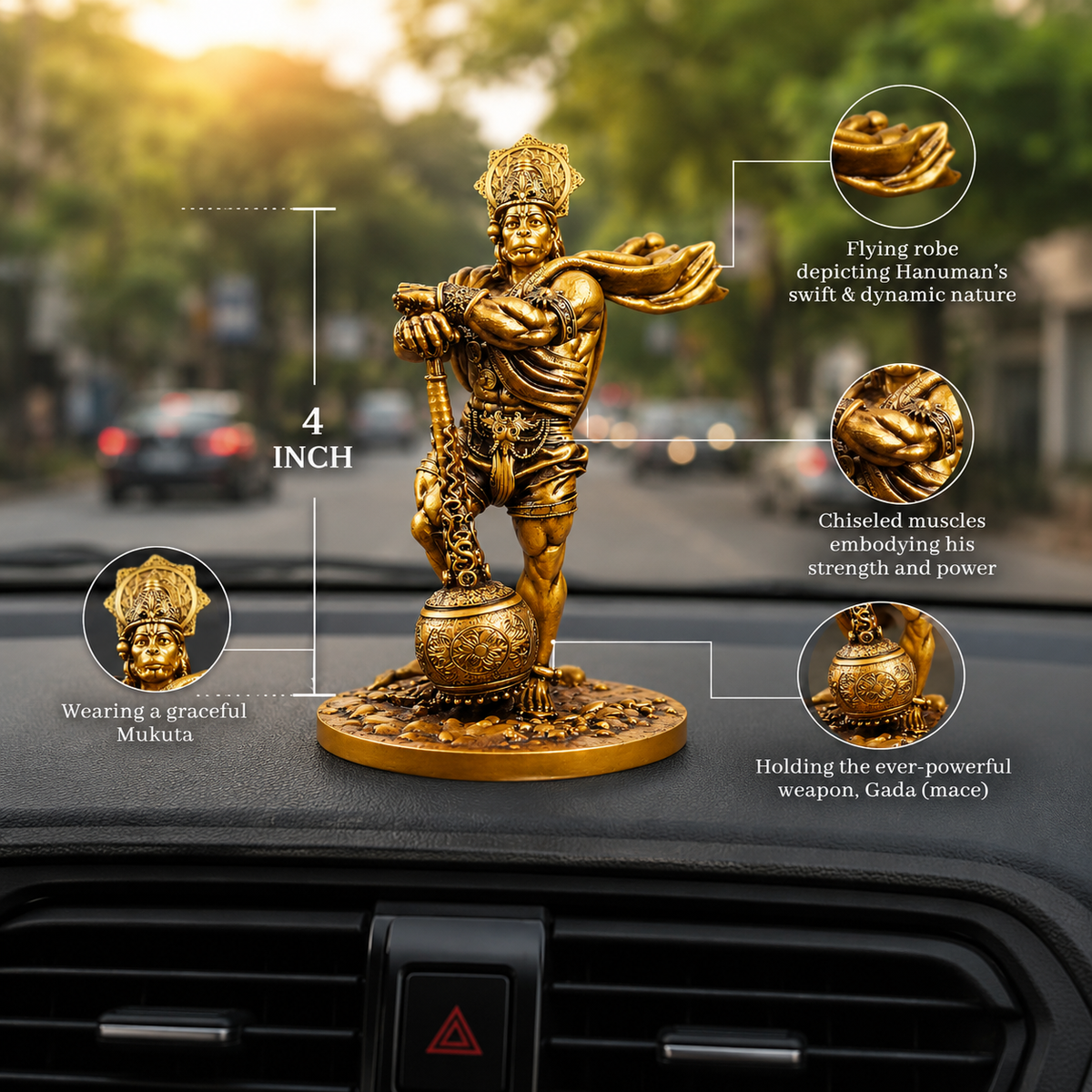 Hanuman Ji, Pavan Putra Bajrangbali, Bahubali Hanuman Idol for CarDashboard,Decor