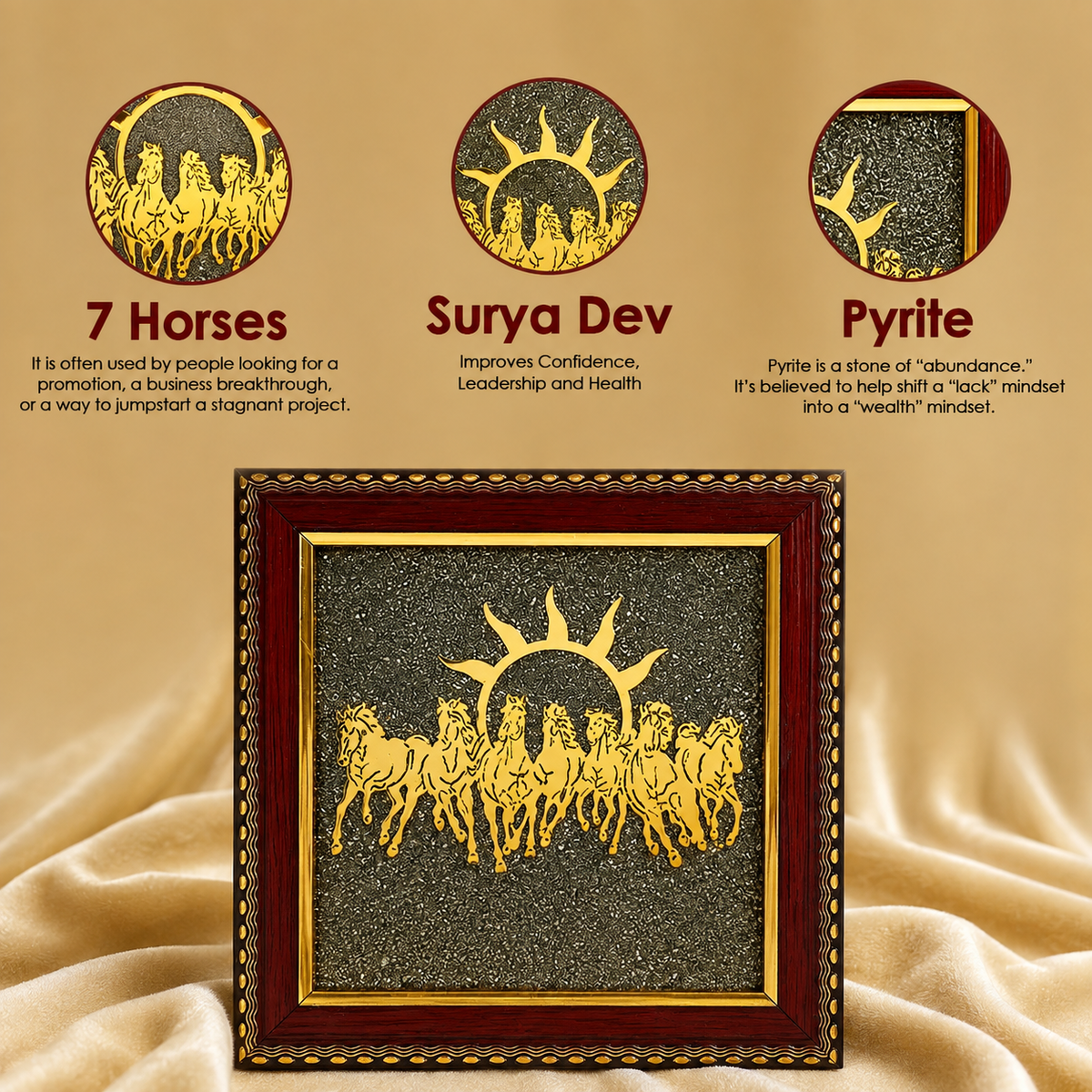 7 Horses Pyrite Frame for Vaastu
