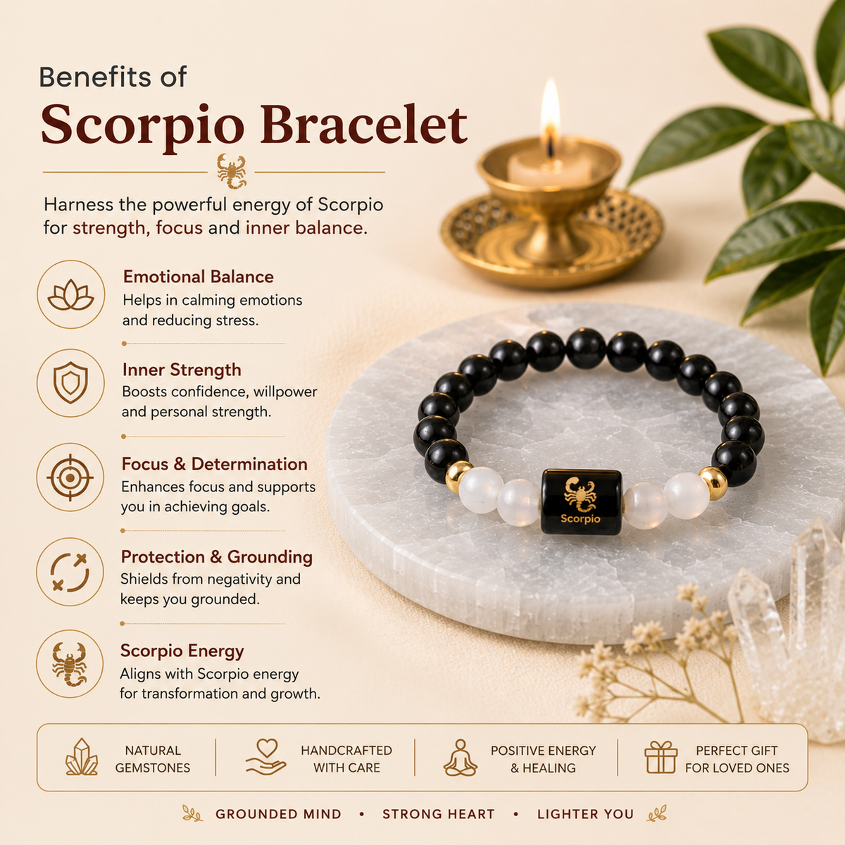 Scorpio (वृश्चिक राशि) Zodiac Black Obsidian & Milky Quartz Bracelet
