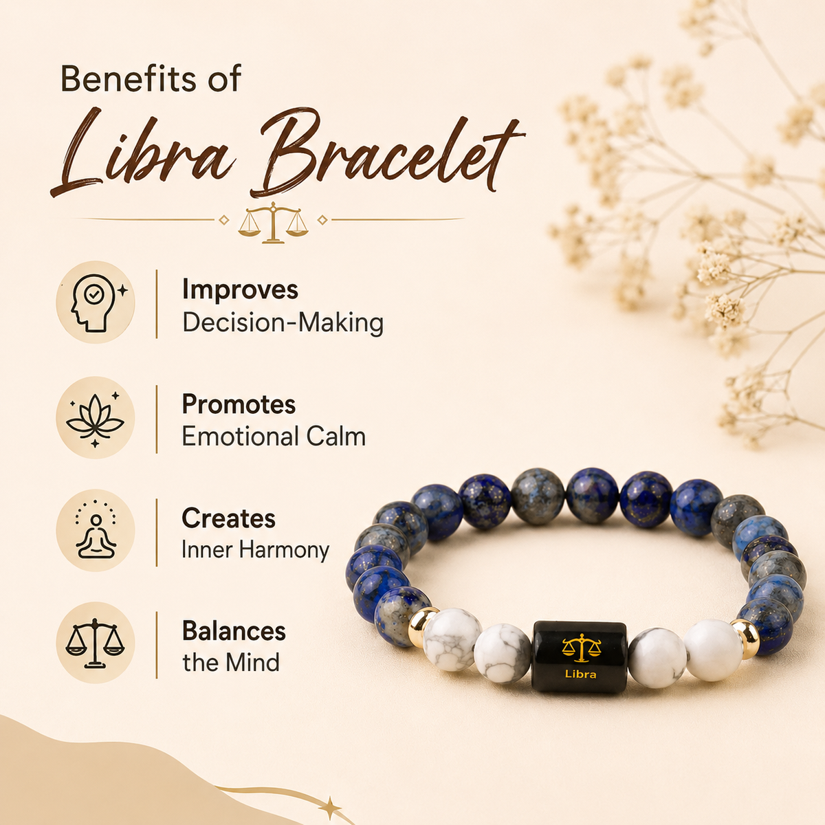 Libra (तुला राशि) Zodiac Lapis Lazuli & Howlite Bracelet