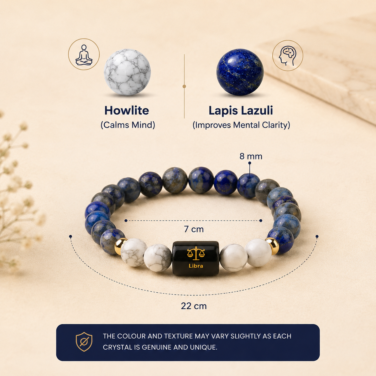 Libra (तुला राशि) Zodiac Lapis Lazuli & Howlite Bracelet