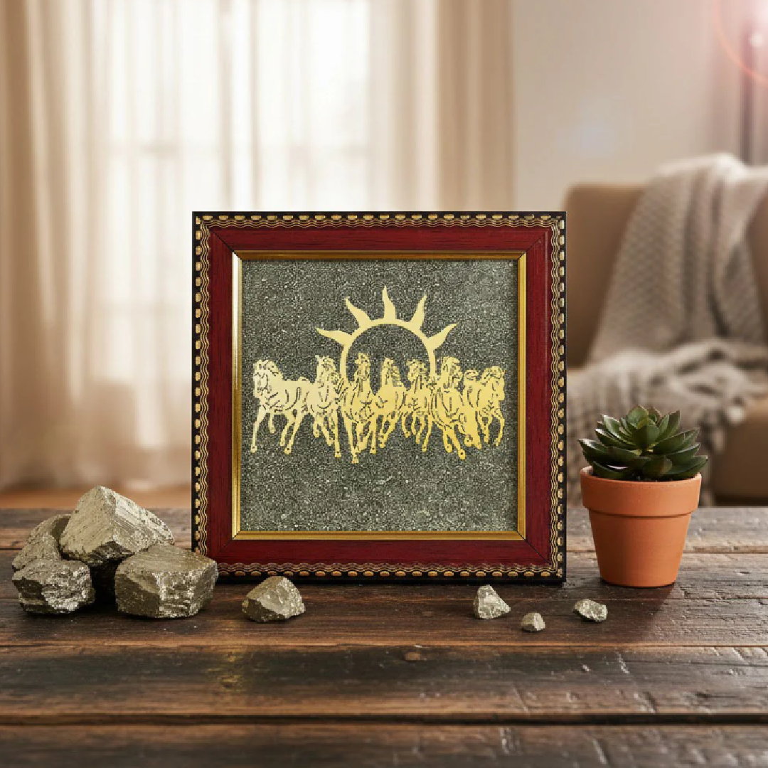 7 Horses Pyrite Frame for Vaastu