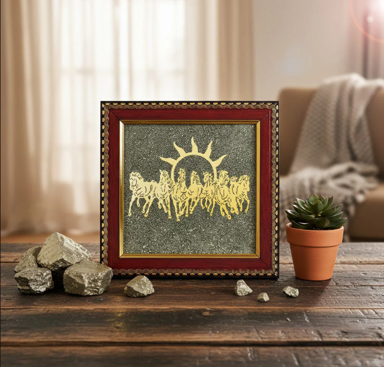 7 Horses Pyrite Frame for Vaastu