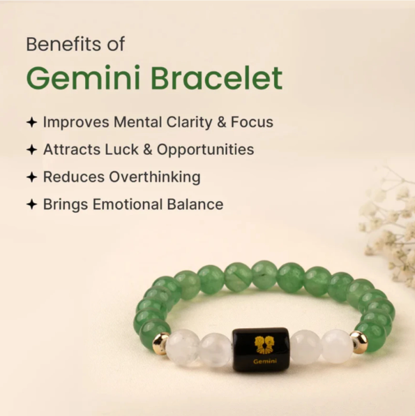 Gemini (मिथुन राशि) Zodiac Green Aventurine & Milky Quartz Bracelet