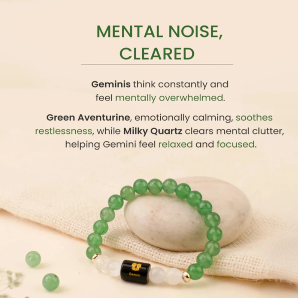 Gemini (मिथुन राशि) Zodiac Green Aventurine & Milky Quartz Bracelet