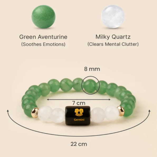 Gemini (मिथुन राशि) Zodiac Green Aventurine & Milky Quartz Bracelet